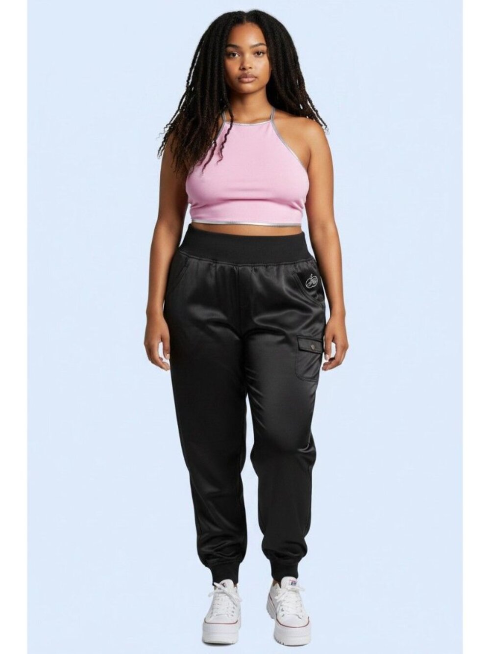 Apple Bottoms Black Womens Satin Jogger XL Pants Shiny Track Lounge Streetwear Y
